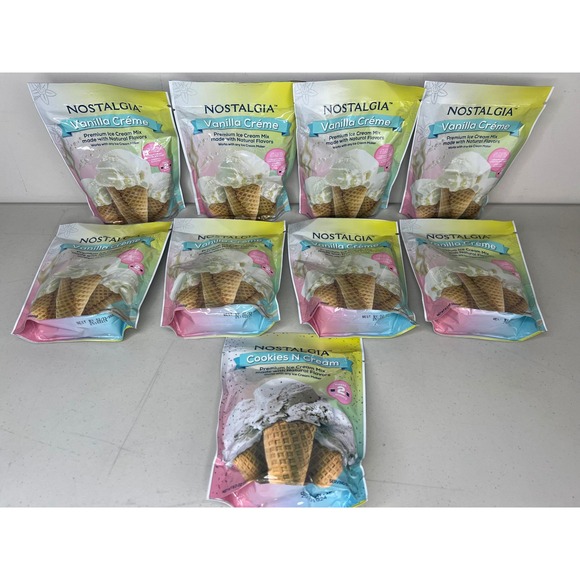 Nostalgia Other - NEW Lot of 9 Nostalgia Vanilla Creme & Cookies N Cream Ice Cream Mix 8oz